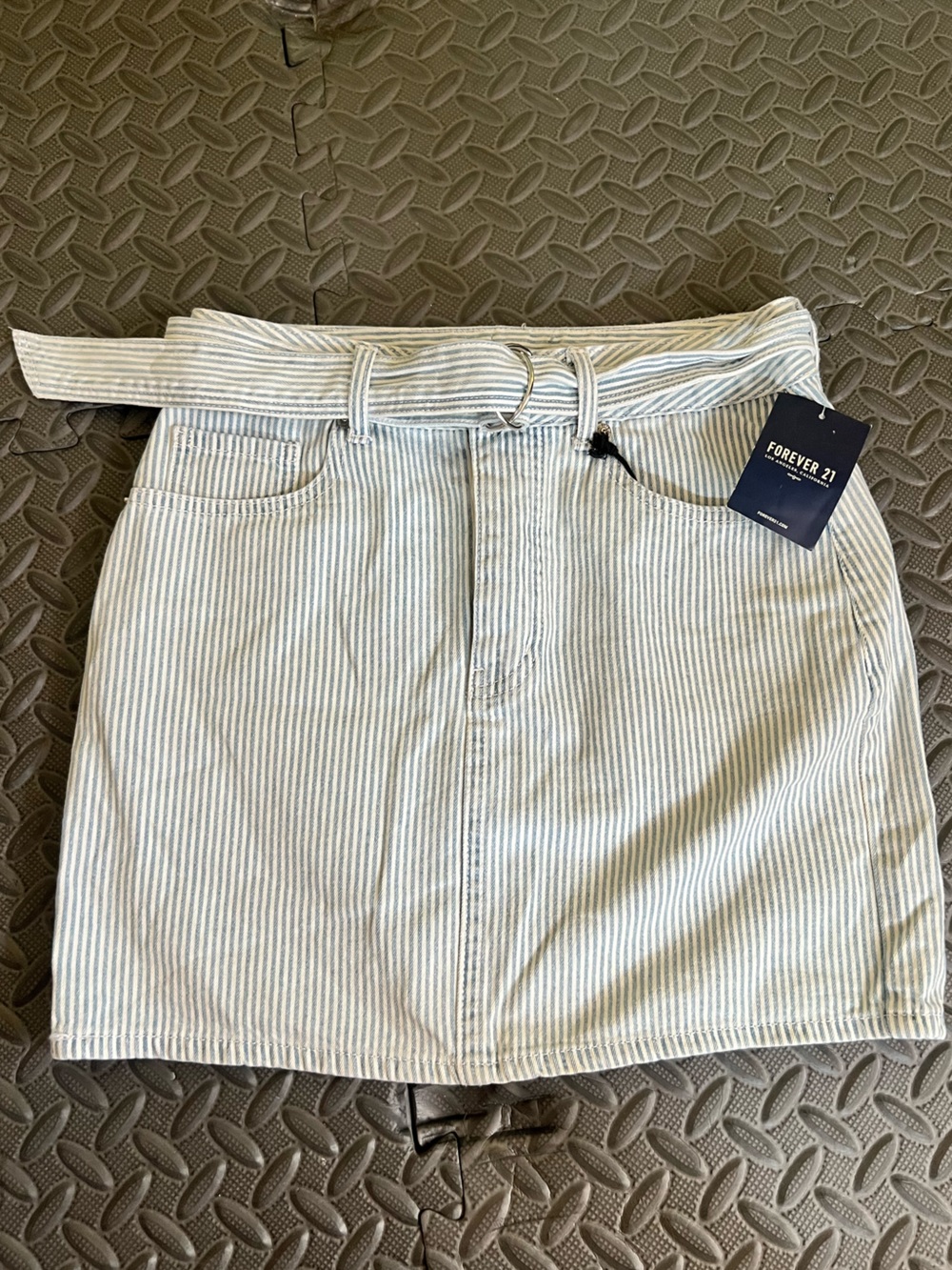 Forever 21 Blue & White Striped Belted Mini Skirt | Y2K Preppy VINTAGE